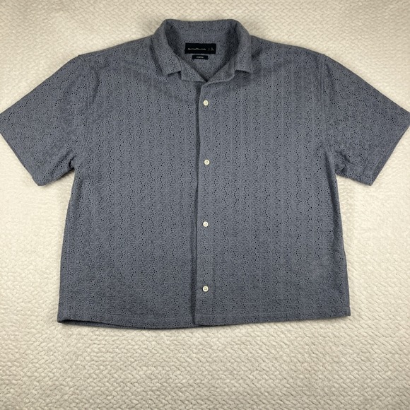 Abercrombie & Fitch Other - Abercrombie & Fitch Cropped Mens L Camp Collar Eyelet Lace Short Sleeve Blue